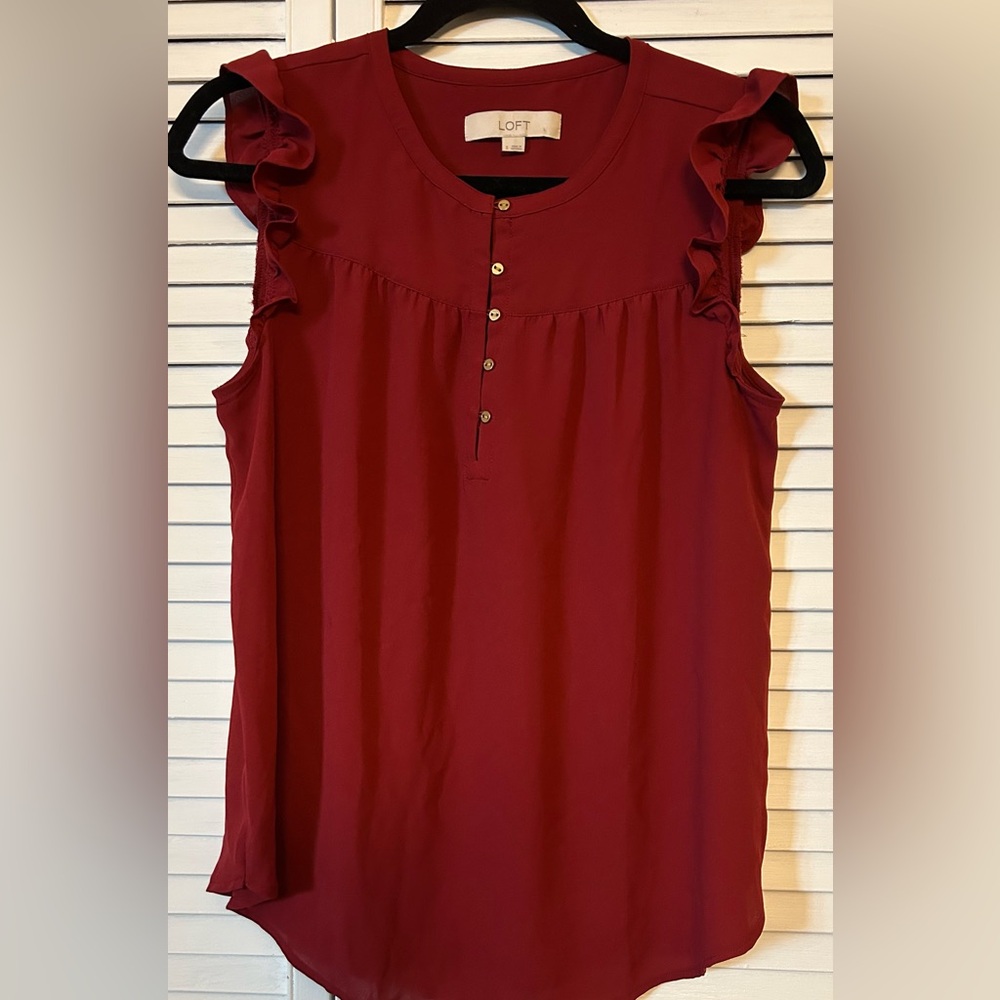 LOFT Women's Red Ruffle Sleeve Top